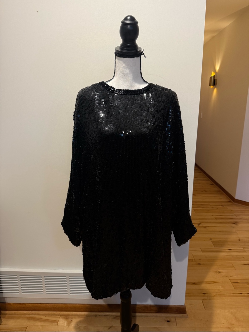 Saks Fifth Avenue Black Sequin Long-Sleeve Shift Dress